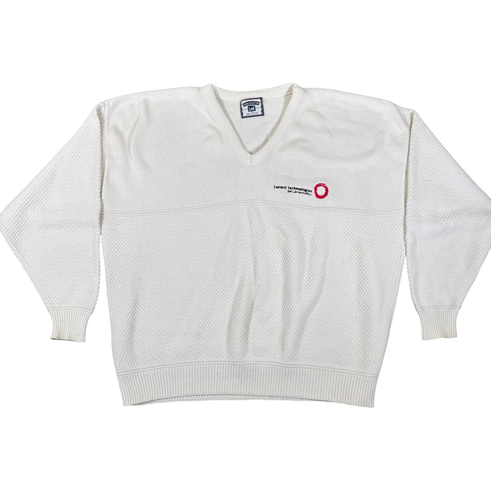Vintage Lee Casual Collection Lucent Technologies V-Neck Sweater White XL USA